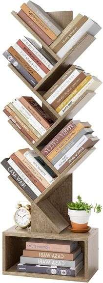 Hoctieon 6 Tier Tree Bookshelf, Tall Bookcase with Drawer, F image