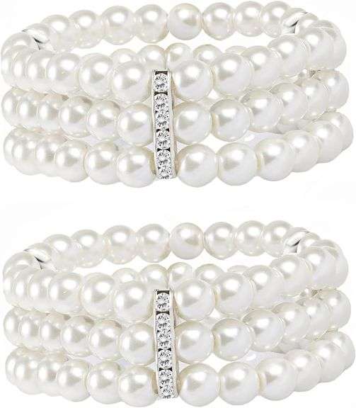 2-8Pcs 1920s Flapper Imitation Pearl Bracelet 3-Rows Stretch image