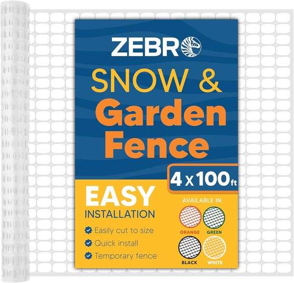 ZEBRO 4' x 100' White Plastic Garden Fence Roll   Standard D image