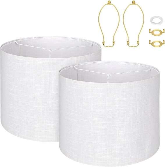 Large White Lamp Shades Set of 2, Natural Linen 16" Top X 16 image