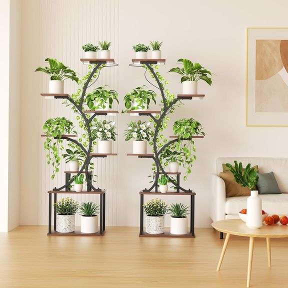 Plant Stand Indoor with Grow Lights, 2-Pack Metal Plant Shel image