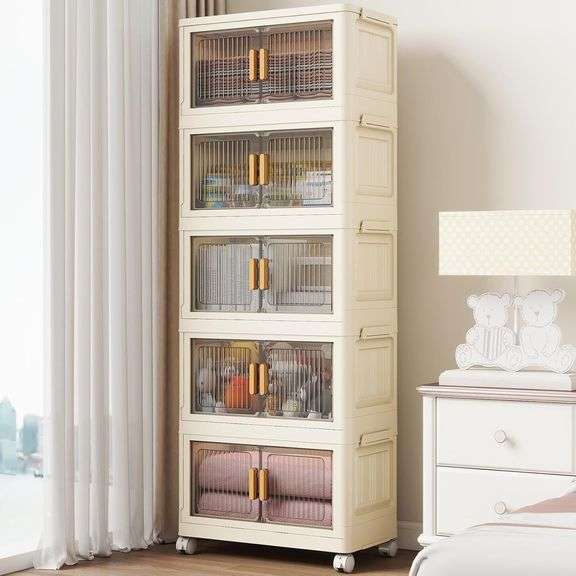 5 Tier Stackable Plastic Storage Bins with Lids 48QT, Collap image