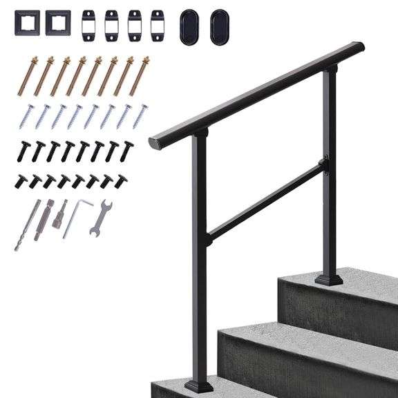 Carbon Steel Handrail for Outdoor 3 Steps, 40.6" L x 39" H, image