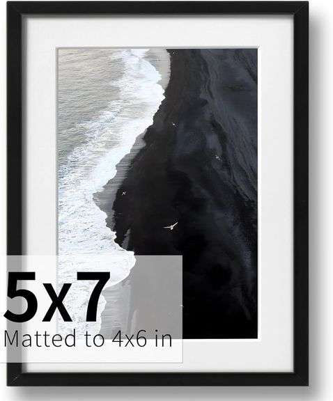 ZLG Black 5x7 Frame, Premium 5x7 Metal Frame Matted to 4x6, image
