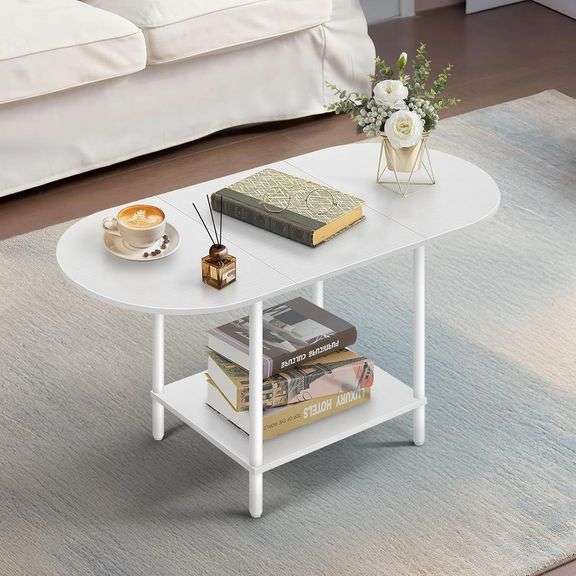 White Coffee Tables for Living Room,Mid Century Oval Center image