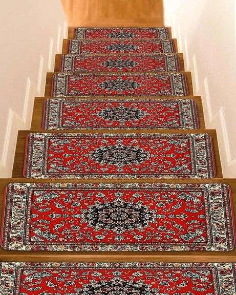 Abstract Red Stair Treads for Wooden Steps Indoor Runner Rug image