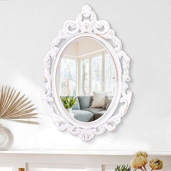 Wall Mirror Oval Baroque Style Vintage Mirrors for Wall Wood image