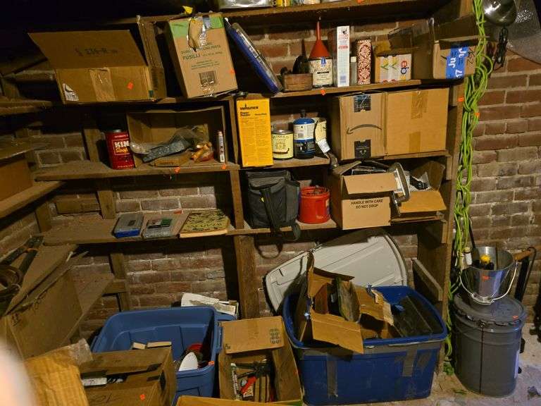 Contents of shelf, tools chemicals bins of tools plus. image