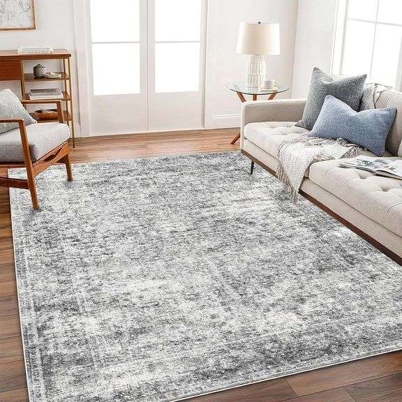5x7 Washable Area Rug Gray Vintage Traditional Floor Cover F image