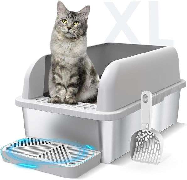 Enclosed Stainless Steel Cat Litter Box with Lid Extra Large image