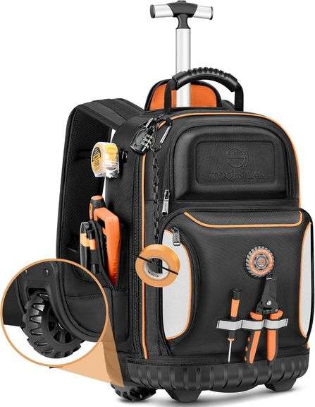 $150 Backpack Tool Bag with Wheel, Rolling Tool Backpack for image