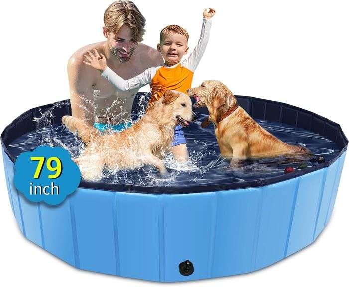 Foldable Dog Pool, 79" x 14" Large Kiddie Pool with Hard Pla image