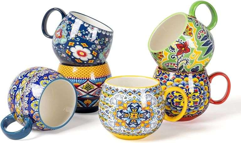HENXFEN LEAD Boho Coffee Mugs 20 Ounce - Porcelain Cups for image