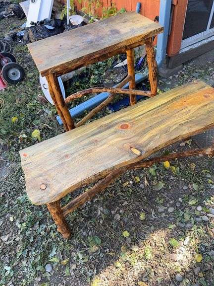 Rustic bench and table image