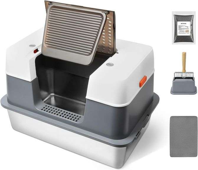 Stainless Steel Cat Litter Box Enclosed with Lid Covered Met image