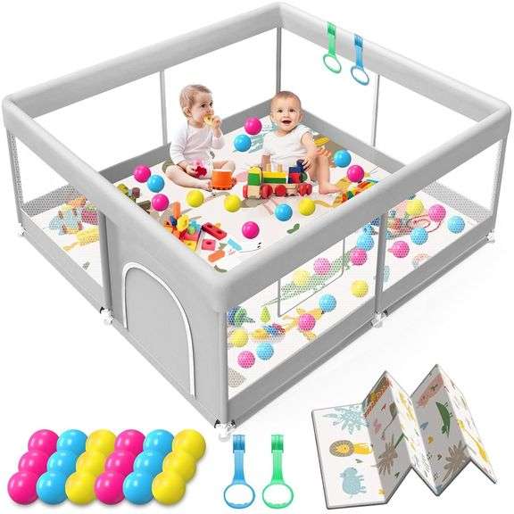 Baby Playpen with Mat, 50x50 Inch Playpen with Mat Waterproo image