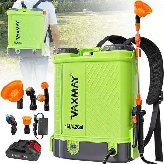 Battery Powered Backpack Sprayer 4 Gallon, VAXMAY 100 PSI El image