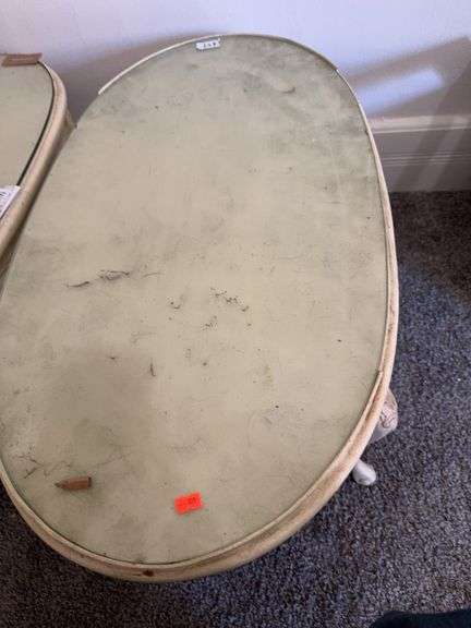 2 oval vintage glass top queen ann leg coffee table image