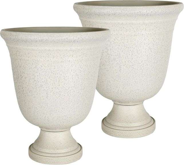 Worth Garden 2-Pack 19.5" H Plastic Urn Planters, Grayish Wh image