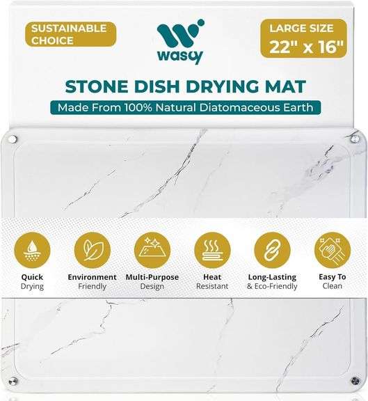 Large Stone Drying Mat for Kitchen Counter   22"x16" Eco-Fri image