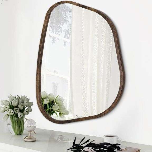 Asymmetrical Mirror Irregular Oval Wall Mirror Modern Wood F image