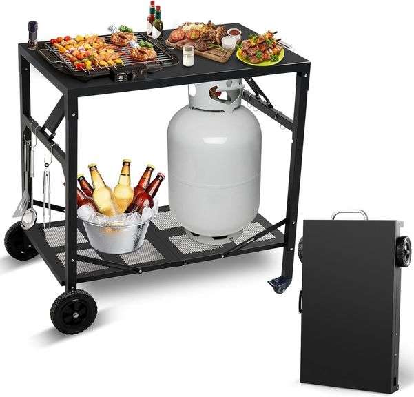 Grill Cart Outdoor with 4 Wheels - Foldable Pizza Oven Stand image