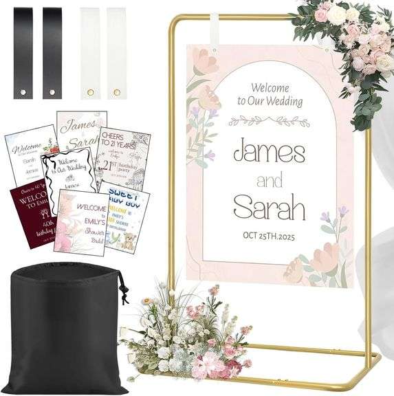 Wedding Welcome Sign Stand with 2 Pair Hanging Strap, Adjust image