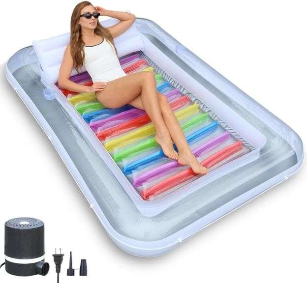 Inflatable Tanning Pool Lounger Float w/Reflective Base (Ele image