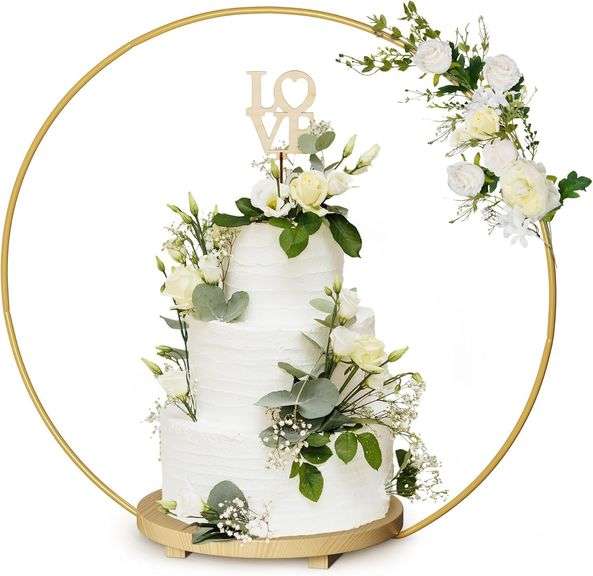 Wedding Cake Stand 16 Inch Round - Rustic Wooden Base Cake D image