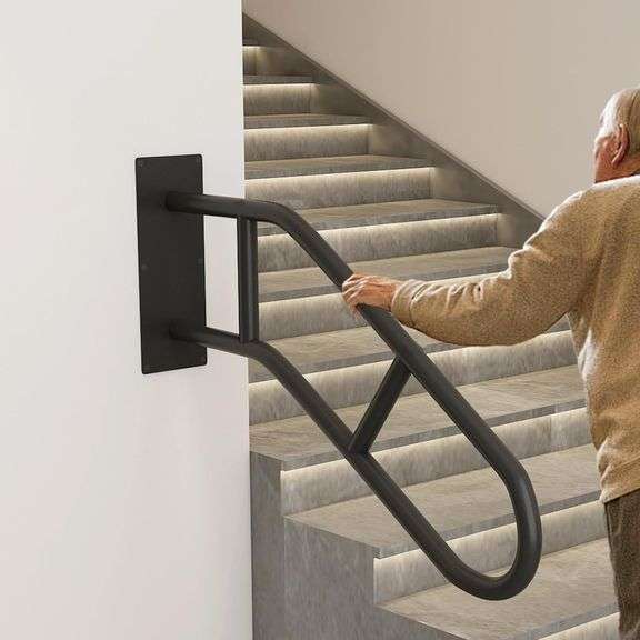 Hand Rails for Outdoor Steps U-Shaped, Black Iron Stair Rail image