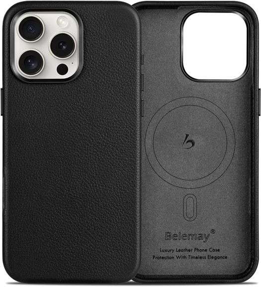 Belemay Compatible with iPhone 16 Pro Leather Case, Compatib image