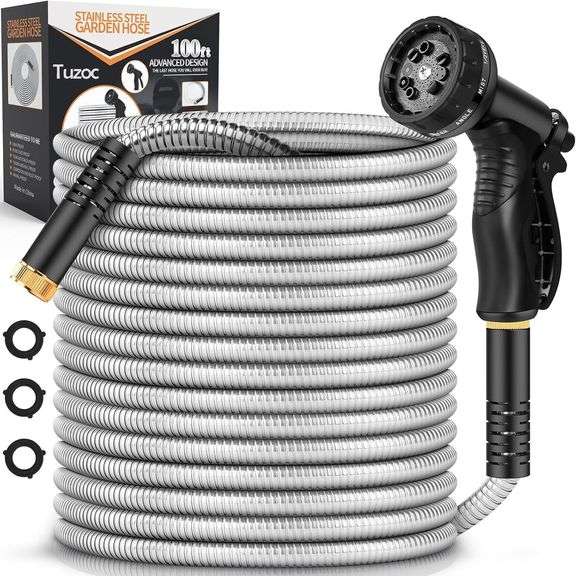 Garden Hose Metal 100FT, Stainless Steel Heavy Duty Water Ho image