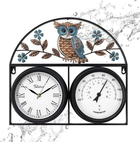 17Inch Large Outdoor Clock,Waterproof Wall Clock with Thermo image
