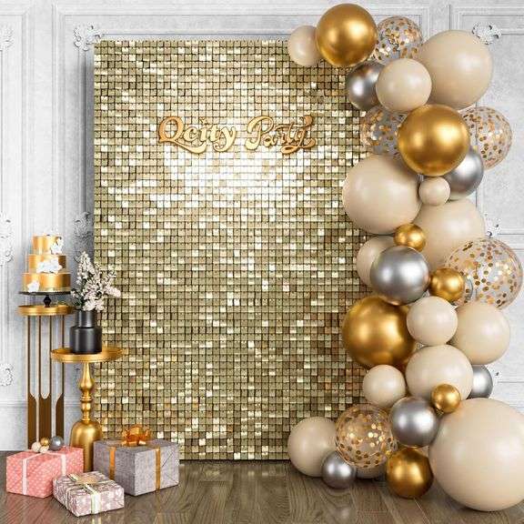 Qcity Light Gold Shimmer Wall Backdrop 24PCS, Black Back Not image