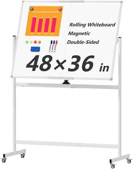 $106 Large Rolling Whiteboard on Wheels, 48" x 36" Double-Si image
