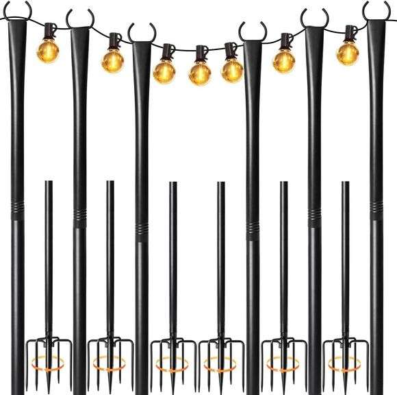 6 Pack String Light Poles for Outside, Heavy-Duty Metal Ligh image