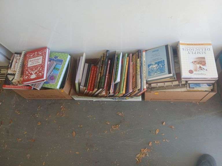 4 boxes of cook books and random books image