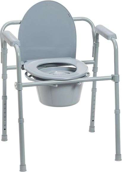 Drive Medical 11148-1 Folding Steel Bedside Commode Chair, P image
