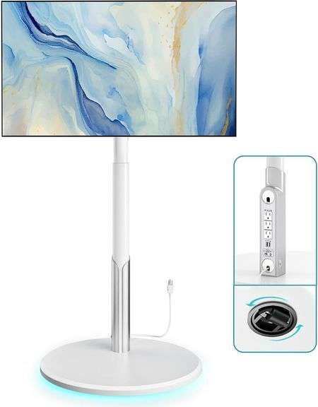 $180 Floor Mobile TV Stand with Power Outlet, Rolling TV Car image