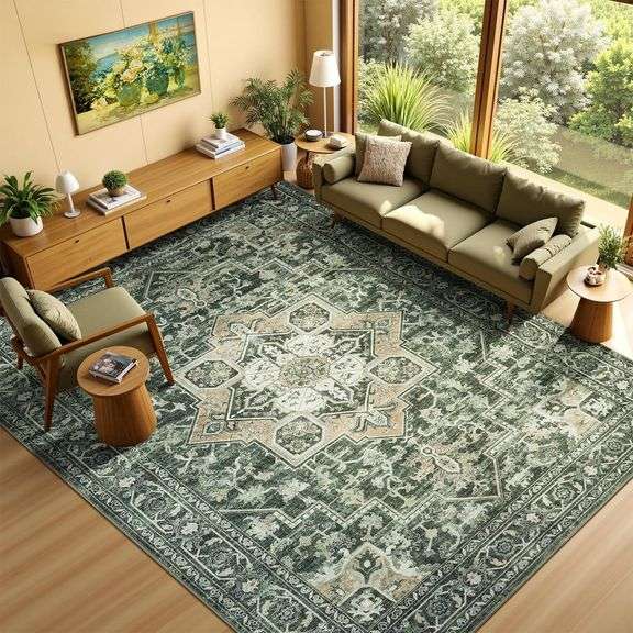 Lessymo Washable 8 10 Green Area Rugs for Living Room, Soft image