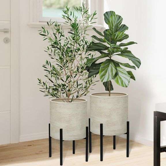 ARNIS Modern Plant Pots, Set of 2 Large Planters with Stand, image