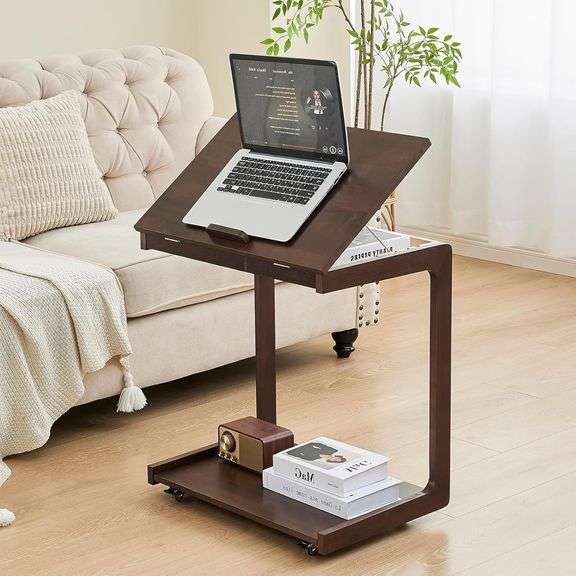 $182 CozyDH Adjustable C Shaped End Table, Rolling Side Tabl image