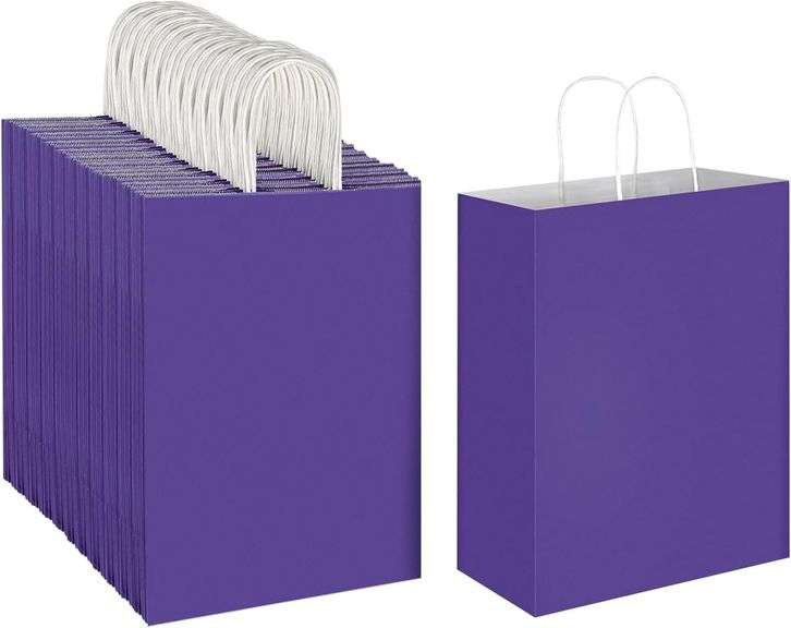 Oikss 100 Pack 10x5x13 Purple Kraft Paper Bags with Handles image