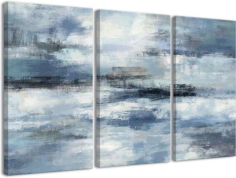 Blue Abstract Wall Art-Grey Abstract Picture 3 Piece Living image