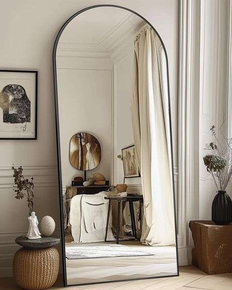 Antok Full Length Mirror, 58"x19" Arched Floor Mirror, Mirro image