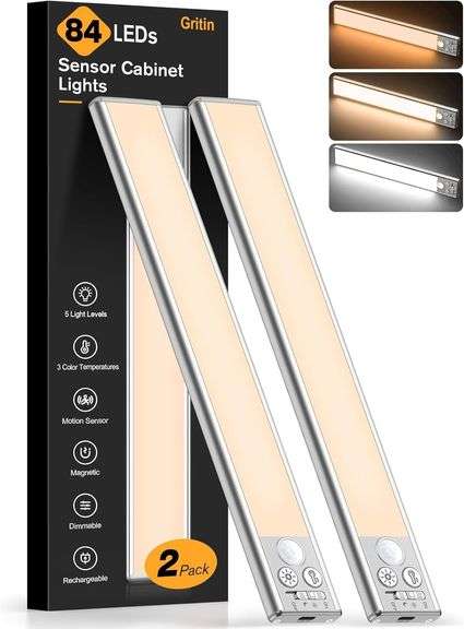 Gritin 10.2inch Under Cabinet Lighting Rechargeable -84 LED image