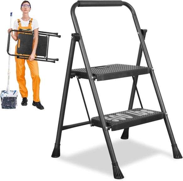 2 Step Ladder, Protable Steel Folding Stool with Wide Anti-S image