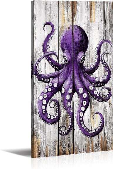 Octopus Wall Art Vertical Canvas Prints Purple Octopus Pictu image