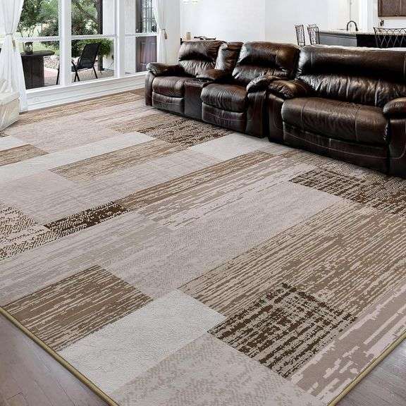 $190 FlyDOIT Modern Geometric Patchwork Area Rug, 9x12 Beige image
