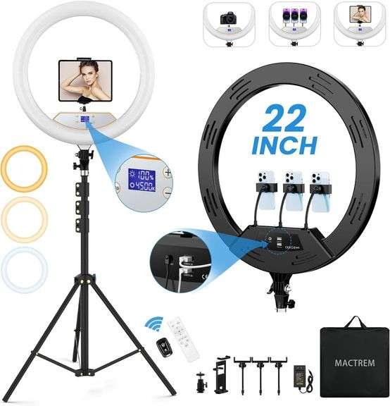 22' Ring Light with 75' Tripod Stand, LED Display/2 USB Port image